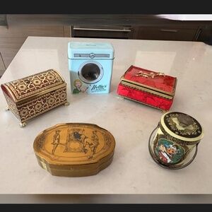 Vintage Tin Boxes Canister and Bank - Set of 5 Tins